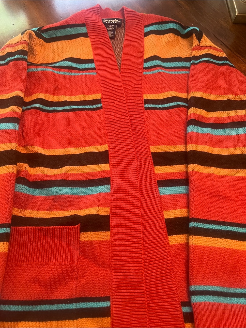 Wrangler Western Red Multi-Stripe Open-Front Cardigan